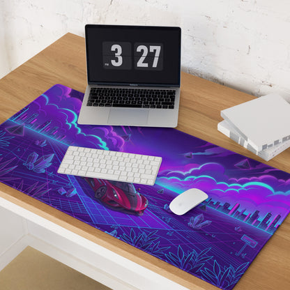 Koenigsegg Regera Inspired Red Purple Vaporwave Gaming Mouse Pad – Neon Cyber Grid Desk Mat, Futuristic Cityscape Supercar Digital Art
