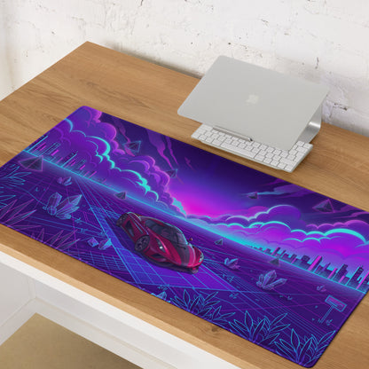 Koenigsegg Regera Inspired Red Purple Vaporwave Gaming Mouse Pad – Neon Cyber Grid Desk Mat, Futuristic Cityscape Supercar Digital Art
