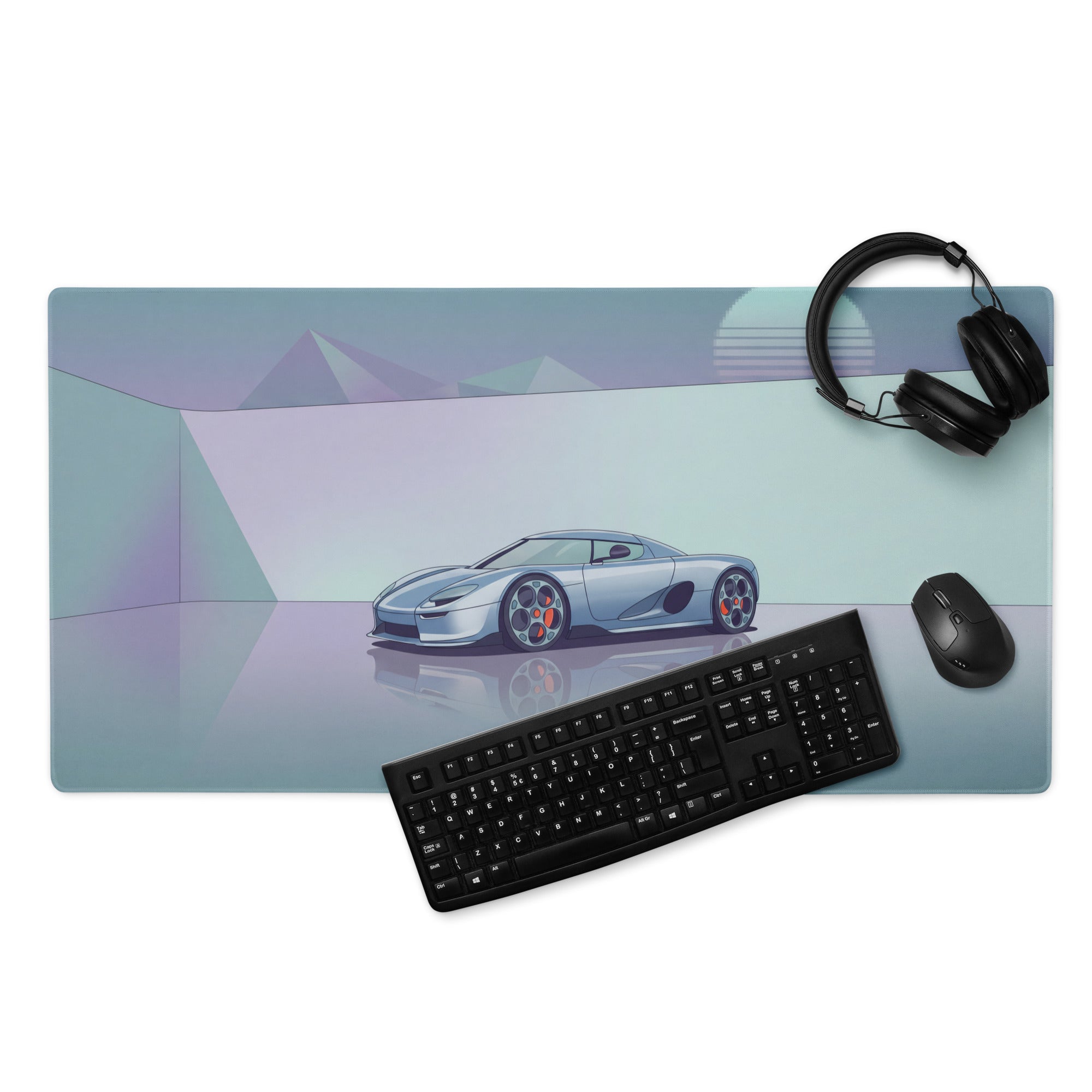 Koenigsegg CCX Inspired Silver Blue Vaporwave Gaming Mouse Pad – Minimalist Retro Futuristic Garage Desk Mat, Dreamy Supercar Digital Art