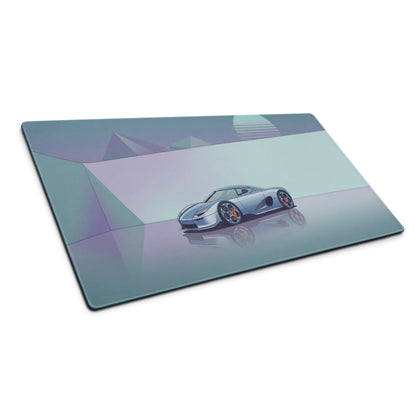 Koenigsegg CCX Inspired Silver Blue Vaporwave Gaming Mouse Pad – Minimalist Retro Futuristic Garage Desk Mat, Dreamy Supercar Digital Art