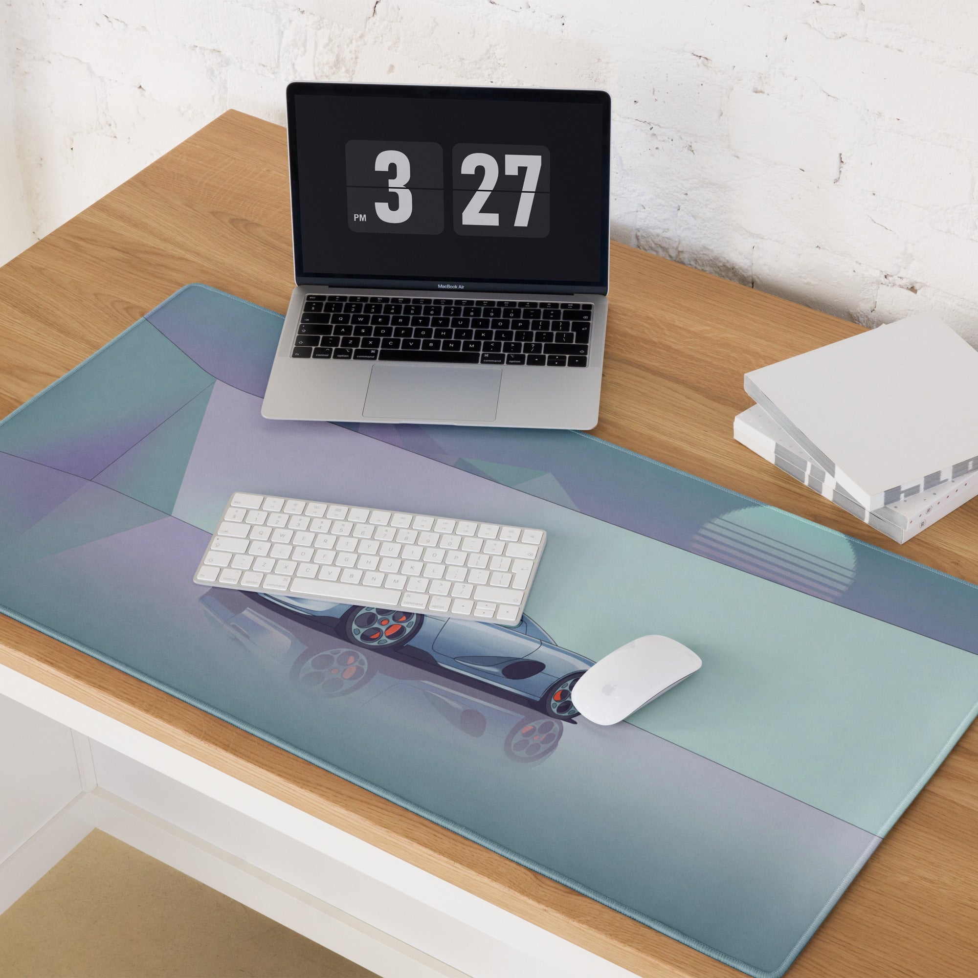 Koenigsegg CCX Inspired Silver Blue Vaporwave Gaming Mouse Pad – Minimalist Retro Futuristic Garage Desk Mat, Dreamy Supercar Digital Art