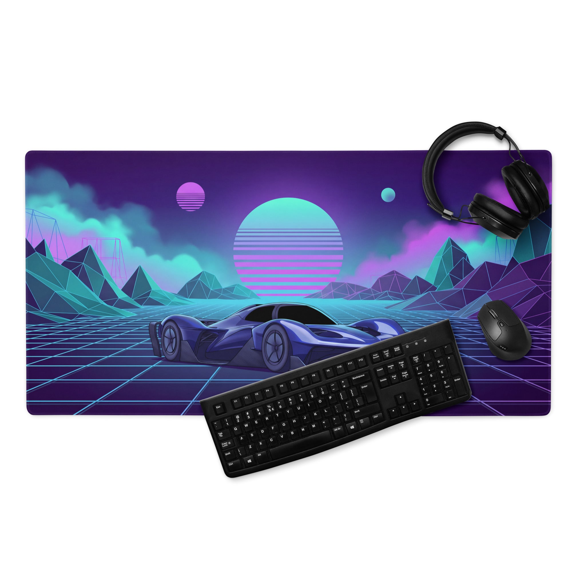 Red Bull RB17 Inspired Blue Purple Vaporwave Gaming Mouse Pad – Neon Cyber Grid Desk Mat, Retro Futuristic Hypercar Digital Artwork