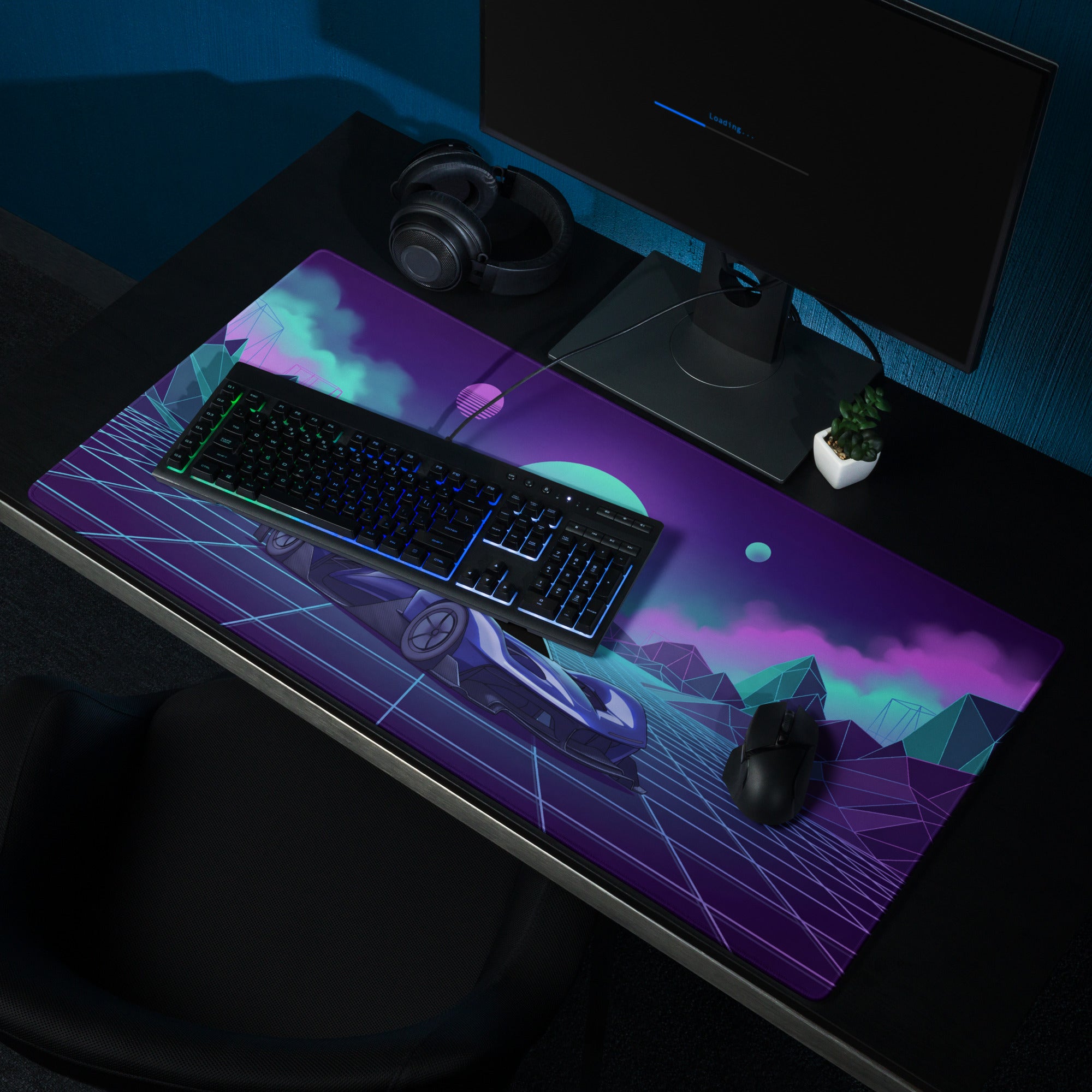 Red Bull RB17 Inspired Blue Purple Vaporwave Gaming Mouse Pad – Neon Cyber Grid Desk Mat, Retro Futuristic Hypercar Digital Artwork