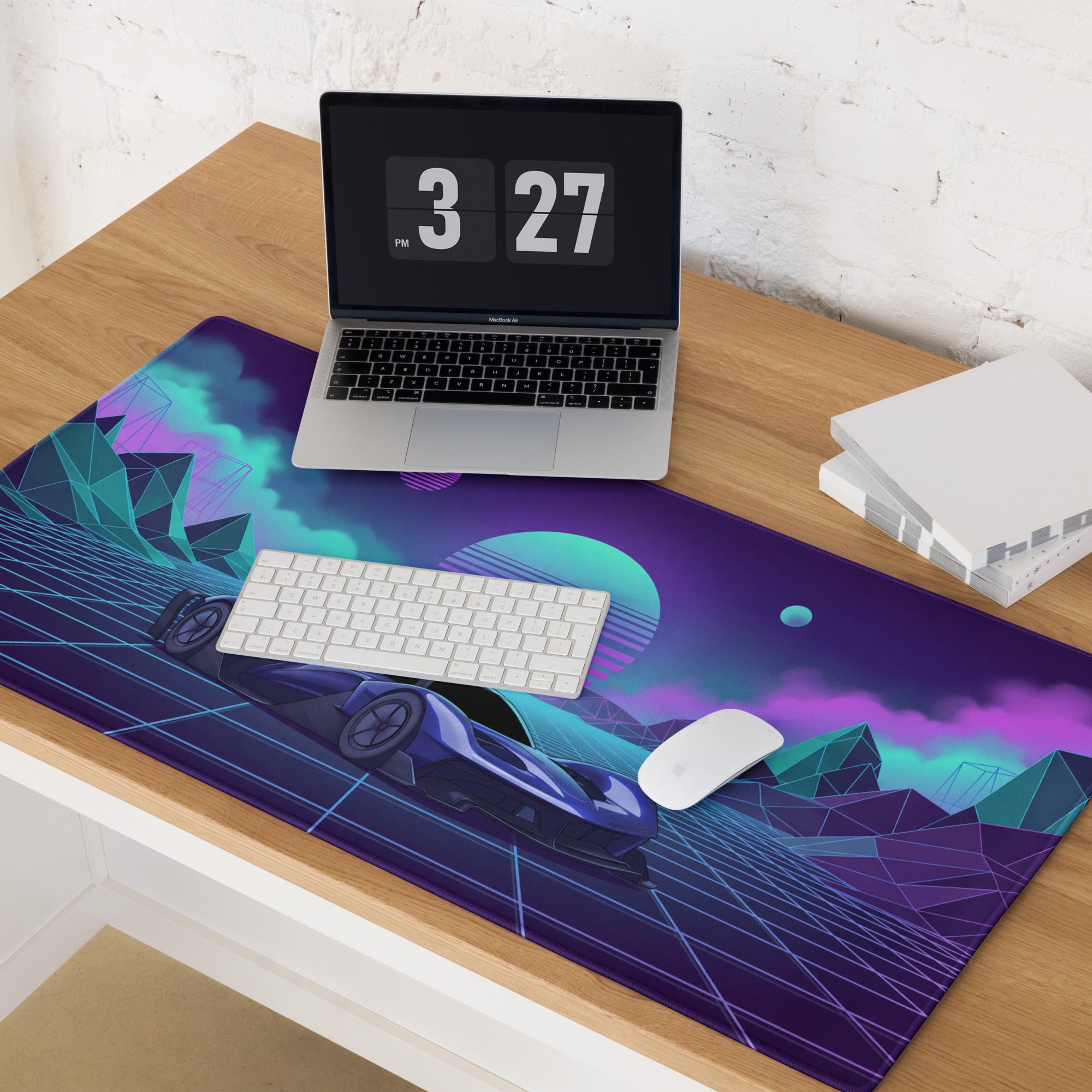 Red Bull RB17 Inspired Blue Purple Vaporwave Gaming Mouse Pad – Neon Cyber Grid Desk Mat, Retro Futuristic Hypercar Digital Artwork