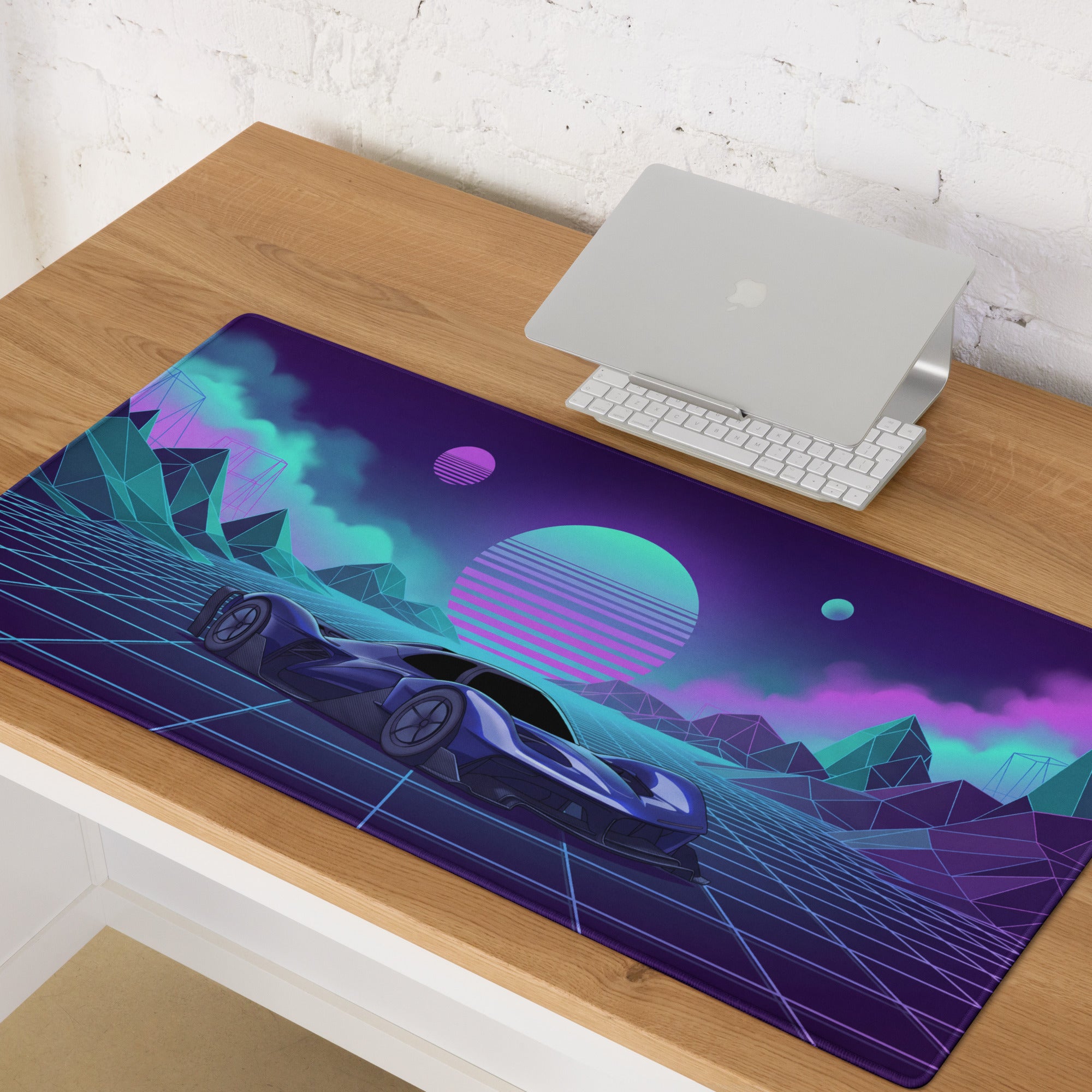 Red Bull RB17 Inspired Blue Purple Vaporwave Gaming Mouse Pad – Neon Cyber Grid Desk Mat, Retro Futuristic Hypercar Digital Artwork