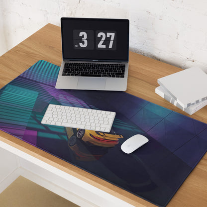 Porsche 911 GT3 Inspired Yellow Teal Vaporwave Gaming Mouse Pad – Neon Garage Desk Mat, Moody Retro Futuristic Supercar Digital Artwork