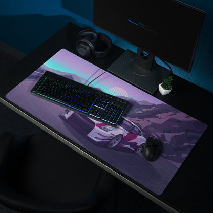 Nissan GT-R R35 Inspired Silver Purple Vaporwave Gaming Mouse Pad – Neon Mountain Road Desk Mat, Retro Futuristic JDM Supercar Digital Artwork