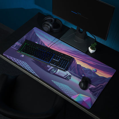 Nissan GT-R R35 Inspired Silver Purple Vaporwave Gaming Mouse Pad – Neon Mountain Road Desk Mat, Retro Futuristic JDM Supercar Digital Artwork