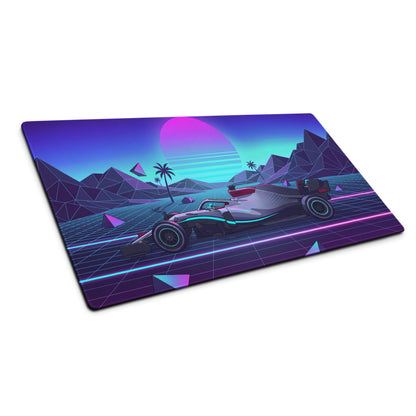 Mercedes-AMG F1 W14 Inspired Black Teal Vaporwave Gaming Mouse Pad – Neon Retro Grid Desk Mat, Futuristic Formula Racing Digital Artwork