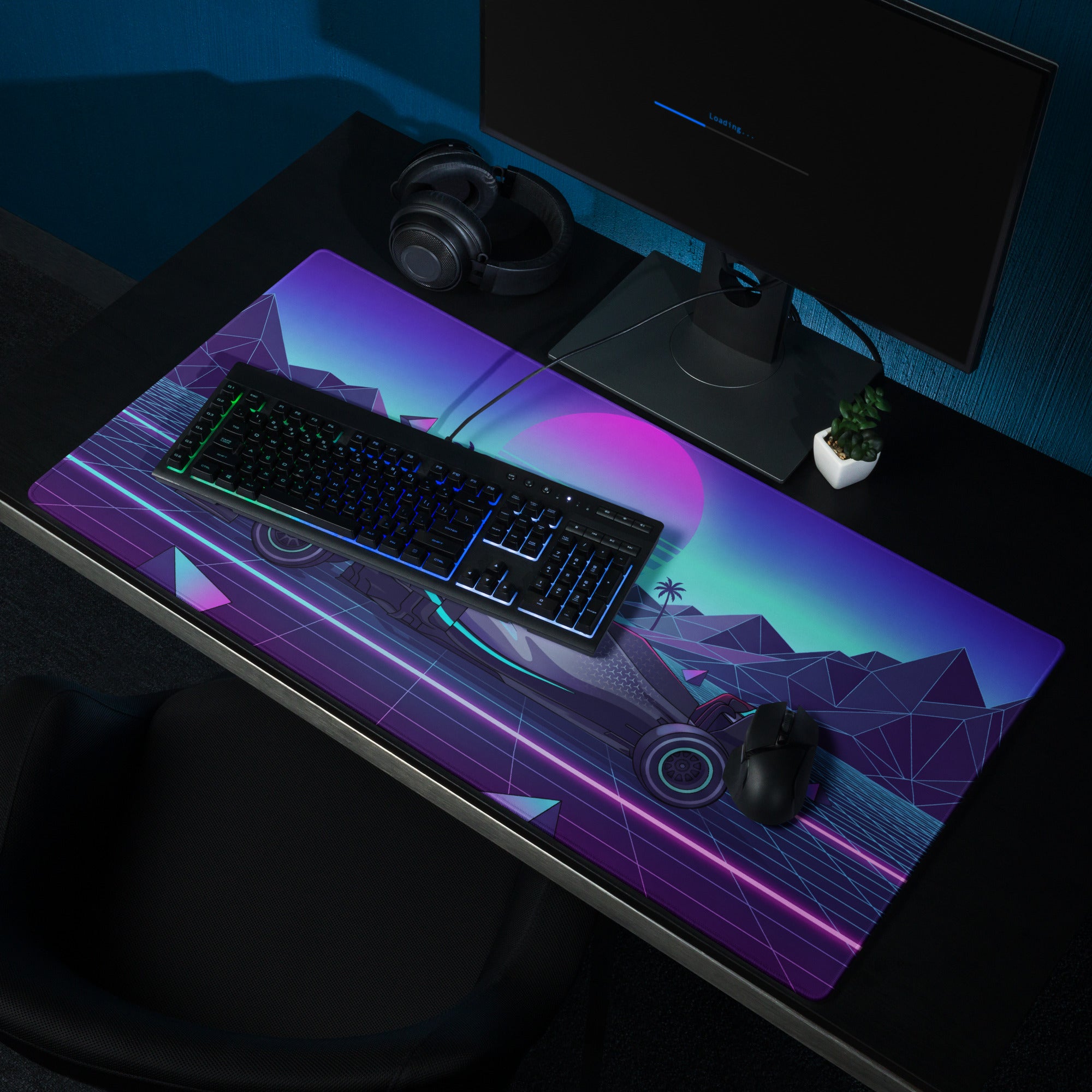 Mercedes-AMG F1 W14 Inspired Black Teal Vaporwave Gaming Mouse Pad – Neon Retro Grid Desk Mat, Futuristic Formula Racing Digital Artwork