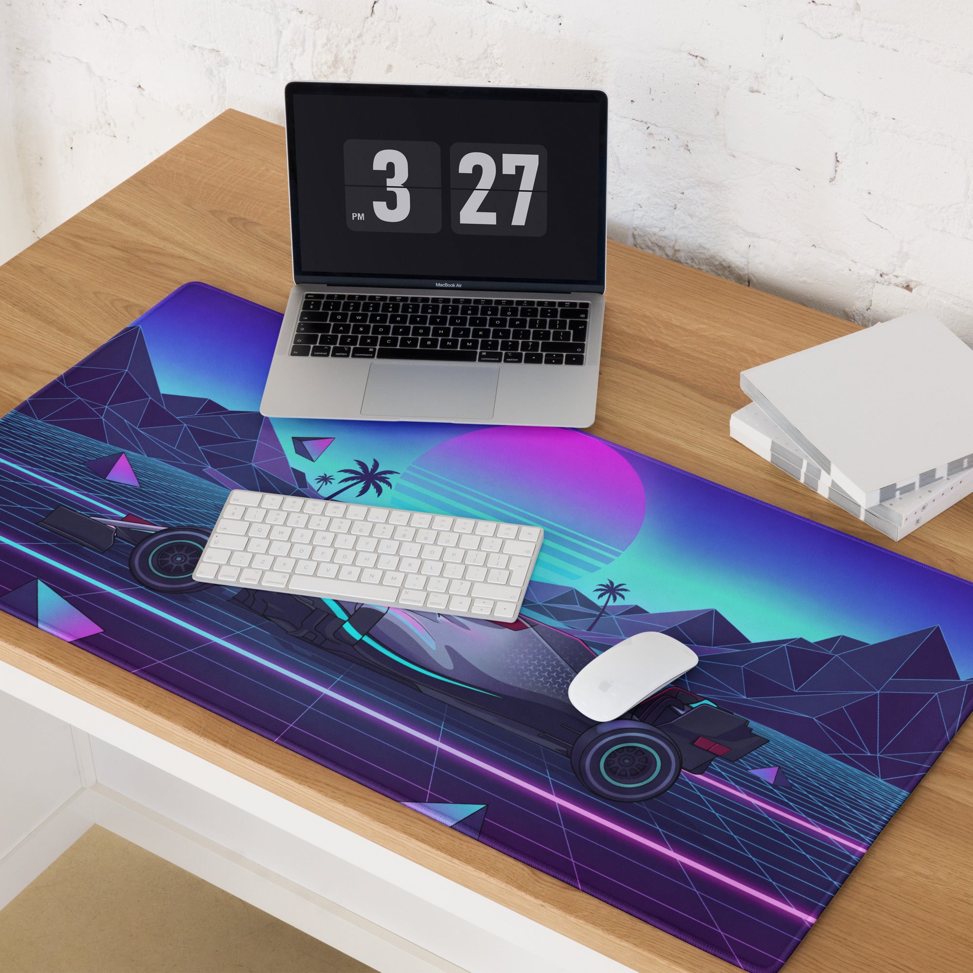Mercedes-AMG F1 W14 Inspired Black Teal Vaporwave Gaming Mouse Pad – Neon Retro Grid Desk Mat, Futuristic Formula Racing Digital Artwork