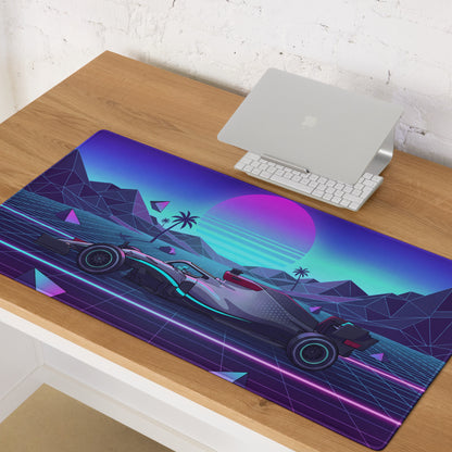 Mercedes-AMG F1 W14 Inspired Black Teal Vaporwave Gaming Mouse Pad – Neon Retro Grid Desk Mat, Futuristic Formula Racing Digital Artwork