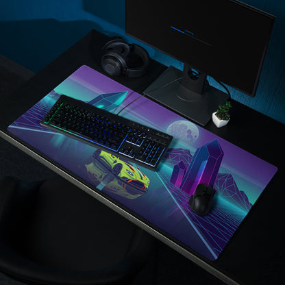 Aston Martin Vantage GT3 Inspired Lime Green Vaporwave Gaming Mouse Pad – Neon Crystal Highway Desk Mat, Retro Futuristic Racing Car Digital Art