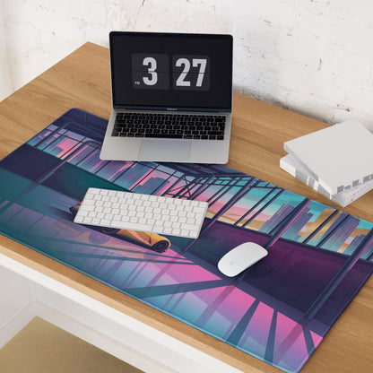 Ferrari 812 Superfast Inspired Yellow Pink Vaporwave Gaming Mouse Pad – Neon City Garage Desk Mat, Retro Futuristic Supercar Digital Artwork