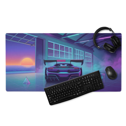 Ferrari SF90 XX Stradale Inspired Purple Cyan Vaporwave Gaming Mouse Pad – Neon Sunset Garage Desk Mat, Retro Futuristic Race Car Digital Artwork