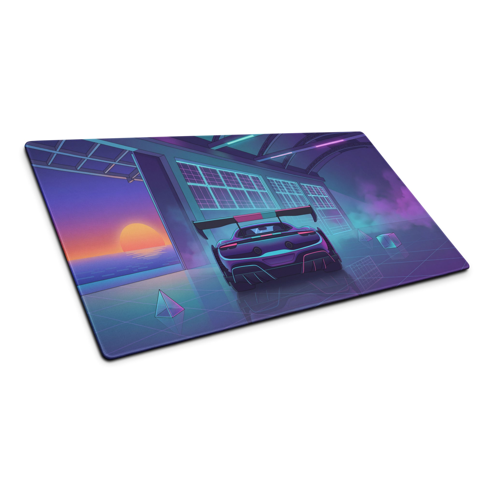 Ferrari SF90 XX Stradale Inspired Purple Cyan Vaporwave Gaming Mouse Pad – Neon Sunset Garage Desk Mat, Retro Futuristic Race Car Digital Artwork