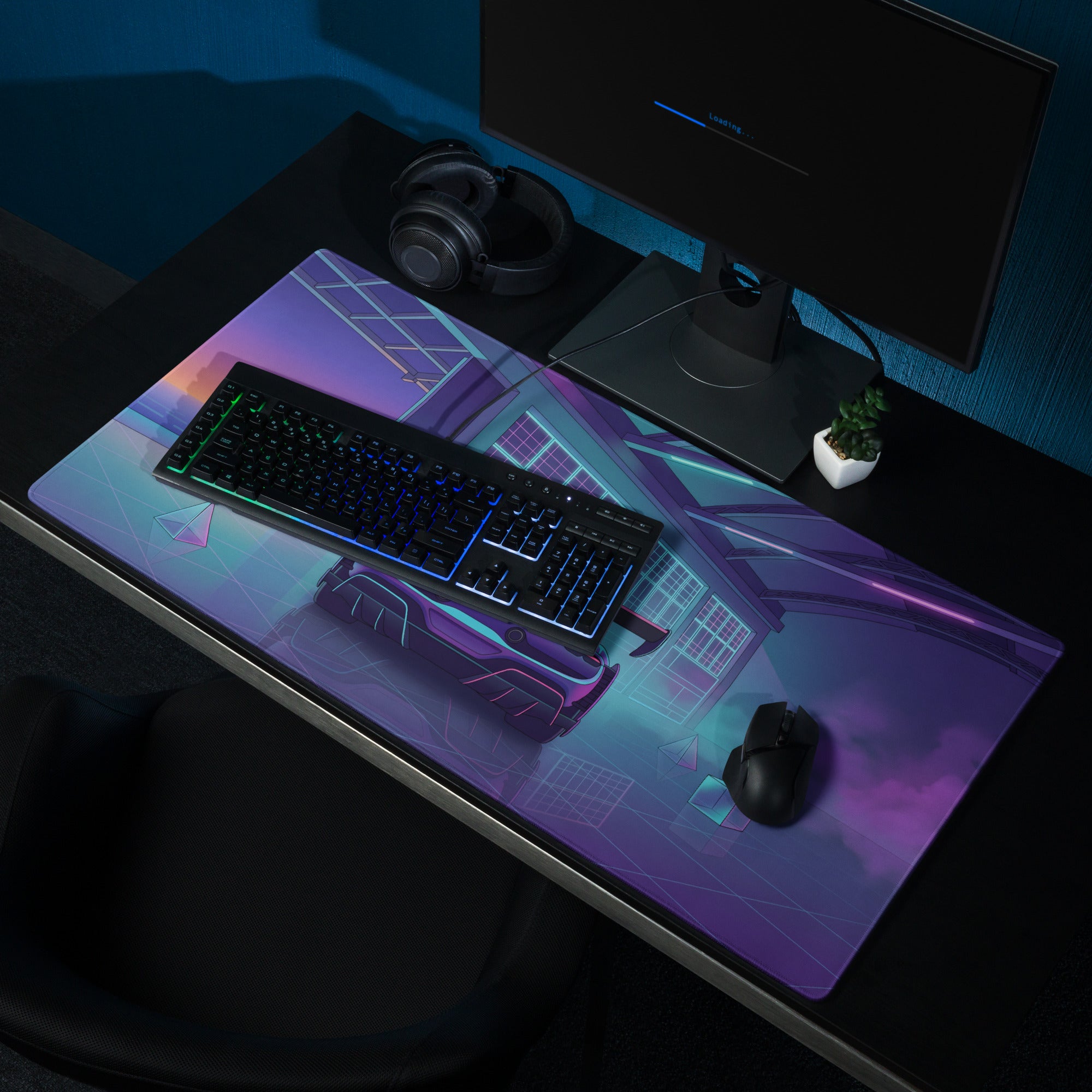 Ferrari SF90 XX Stradale Inspired Purple Cyan Vaporwave Gaming Mouse Pad – Neon Sunset Garage Desk Mat, Retro Futuristic Race Car Digital Artwork