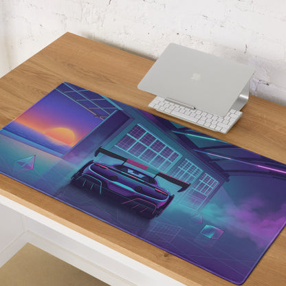 Ferrari SF90 XX Stradale Inspired Purple Cyan Vaporwave Gaming Mouse Pad – Neon Sunset Garage Desk Mat, Retro Futuristic Race Car Digital Artwork