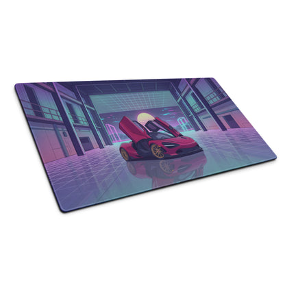 McLaren 720S Inspired Red Purple Vaporwave Gaming Mouse Pad – Neon Sunset Garage Desk Mat, Retro Futuristic Supercar Digital Artwork