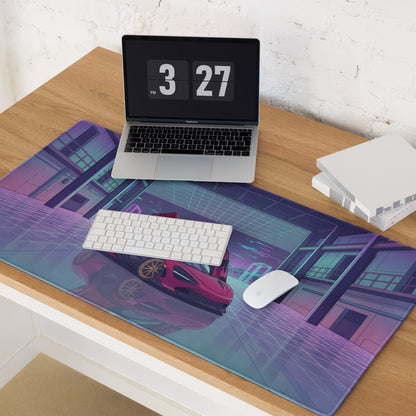 McLaren 720S Inspired Red Purple Vaporwave Gaming Mouse Pad – Neon Sunset Garage Desk Mat, Retro Futuristic Supercar Digital Artwork