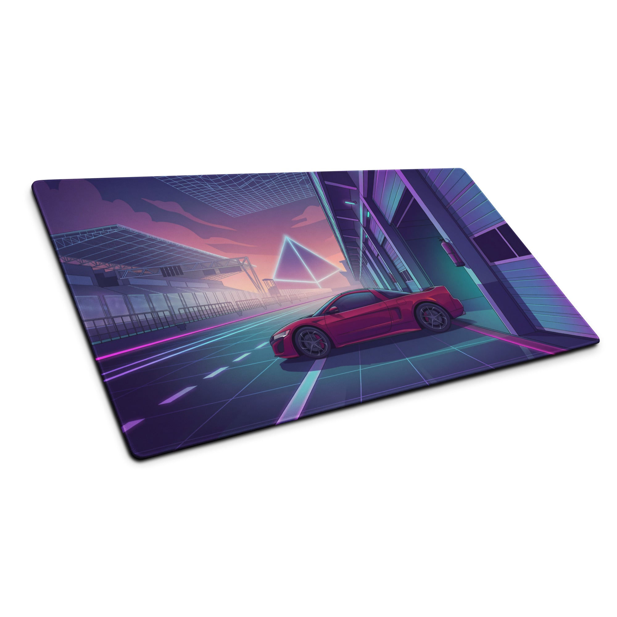 Acura NSX Inspired Red Purple Vaporwave Gaming Mouse Pad – Neon Racetrack Garage Desk Mat, Retro Futuristic JDM Supercar Digital Artwork