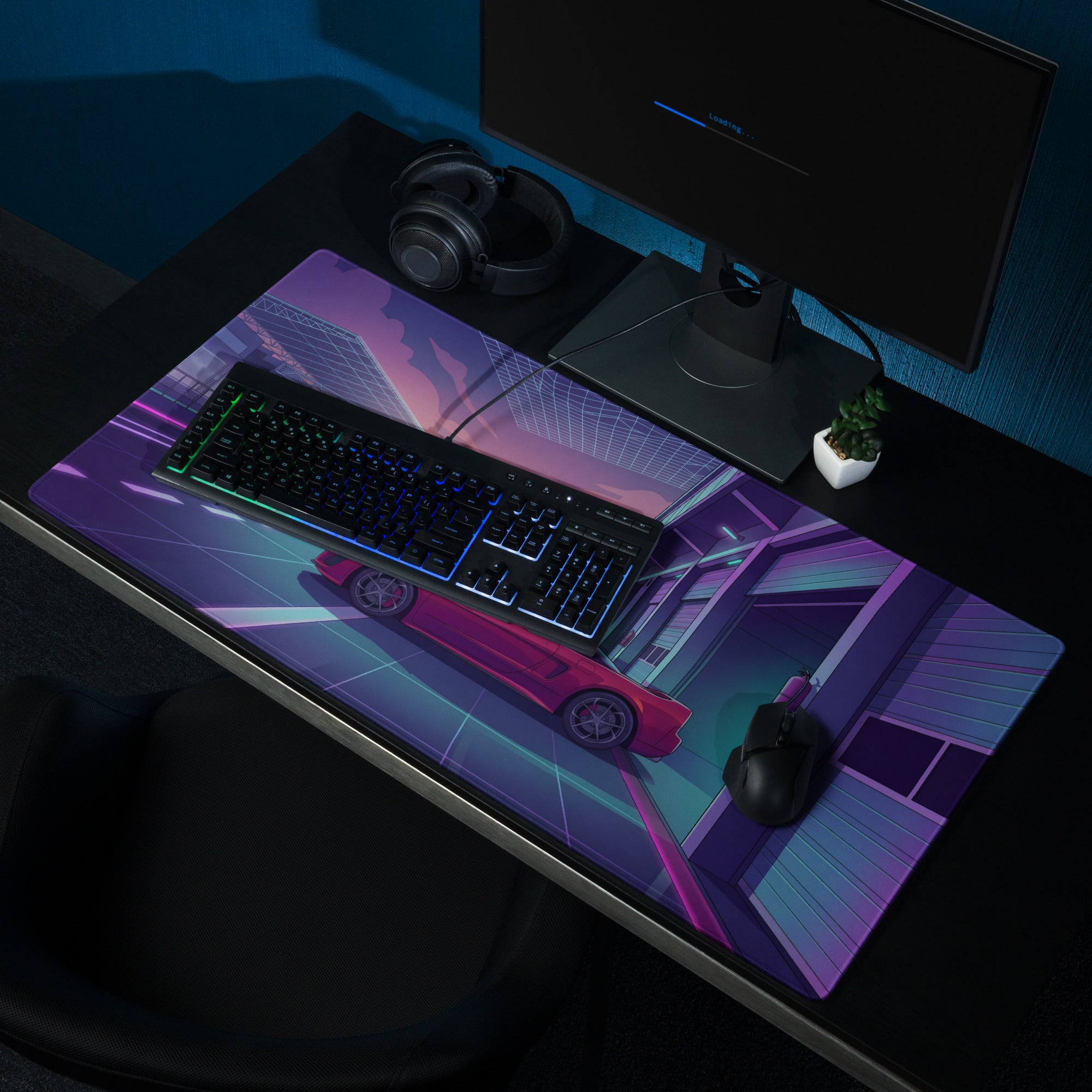 Acura NSX Inspired Red Purple Vaporwave Gaming Mouse Pad – Neon Racetrack Garage Desk Mat, Retro Futuristic JDM Supercar Digital Artwork