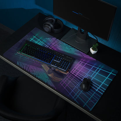 Porsche 911 GT3 Touring Inspired Yellow Cyan Vaporwave Gaming Mouse Pad – Neon Futuristic Garage Desk Mat, Cyberpunk Sports Car Digital Art