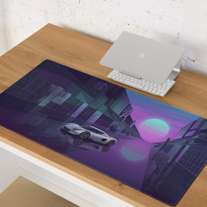 Koenigsegg CCX Inspired Silver Purple Vaporwave Gaming Mouse Pad – Neon Futuristic City Desk Mat, Dreamy Retro Supercar Digital Artwork