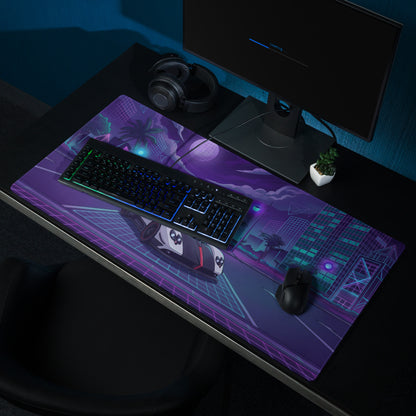 Pagani Zonda Cinque Inspired White Purple Vaporwave Gaming Mouse Pad – Neon Cyber City Desk Mat, Retro Futuristic Hypercar Digital Artwork
