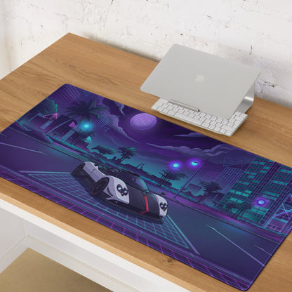 Pagani Zonda Cinque Inspired White Purple Vaporwave Gaming Mouse Pad – Neon Cyber City Desk Mat, Retro Futuristic Hypercar Digital Artwork