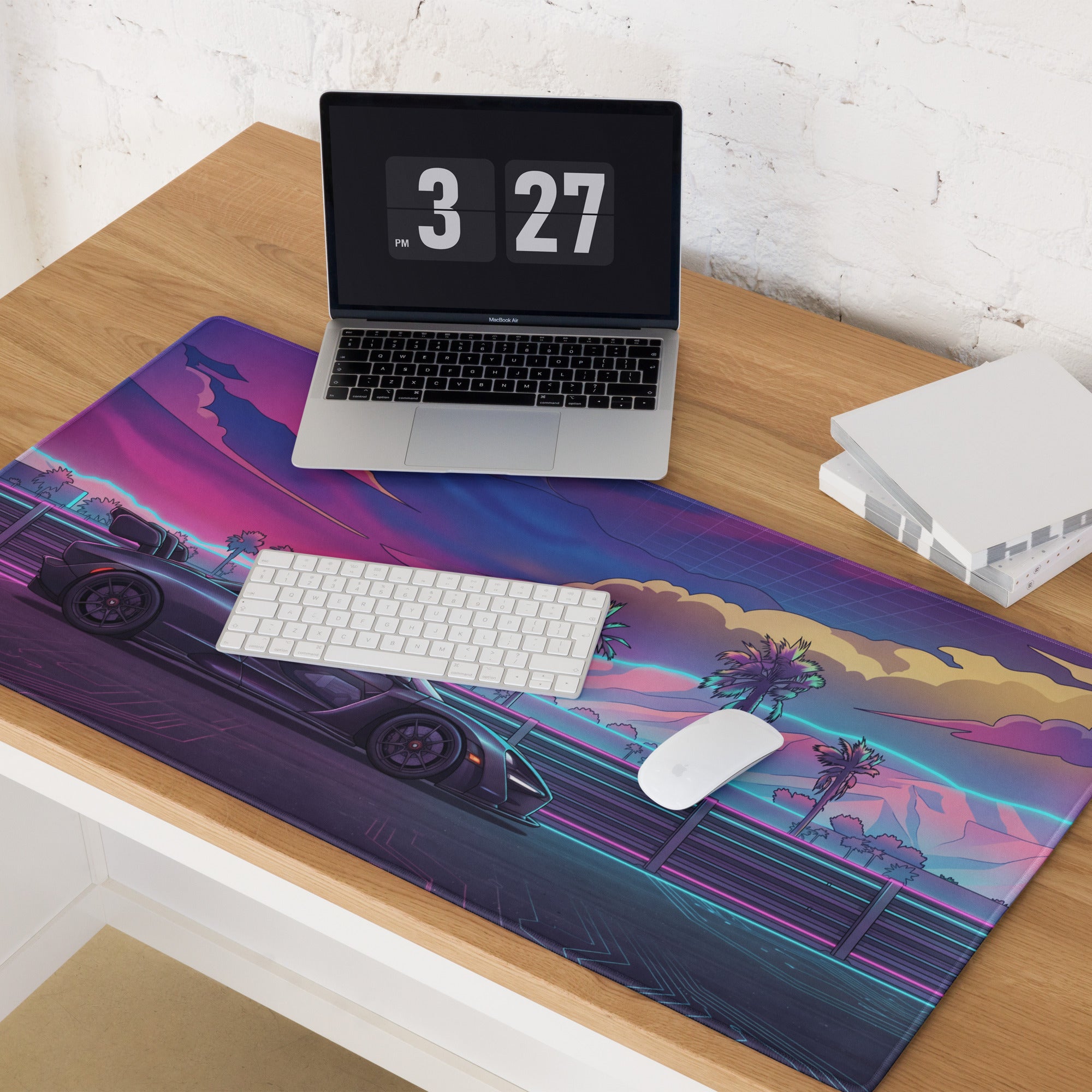 McLaren Senna Inspired Black Purple Vaporwave Gaming Mouse Pad – Neon Palm Highway Desk Mat, Retro Futuristic Cyber Racing Digital Car Art