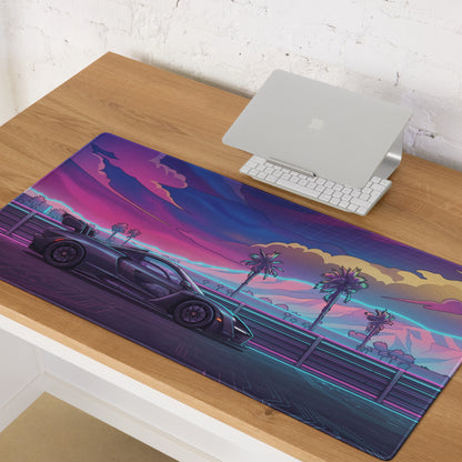 McLaren Senna Inspired Black Purple Vaporwave Gaming Mouse Pad – Neon Palm Highway Desk Mat, Retro Futuristic Cyber Racing Digital Car Art