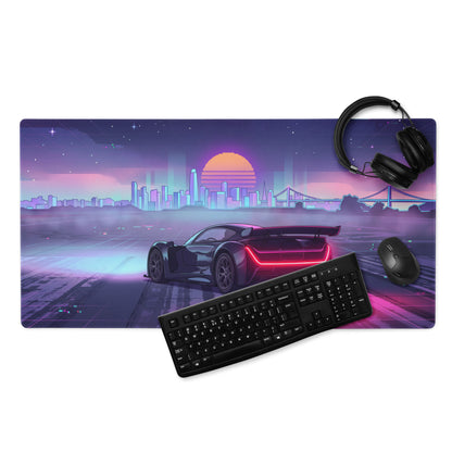 Czinger 21C Inspired Black Pink Vaporwave Gaming Mouse Pad – Neon City Sunset Desk Mat, Retro Futuristic Cyber Racing Digital Hypercar Art