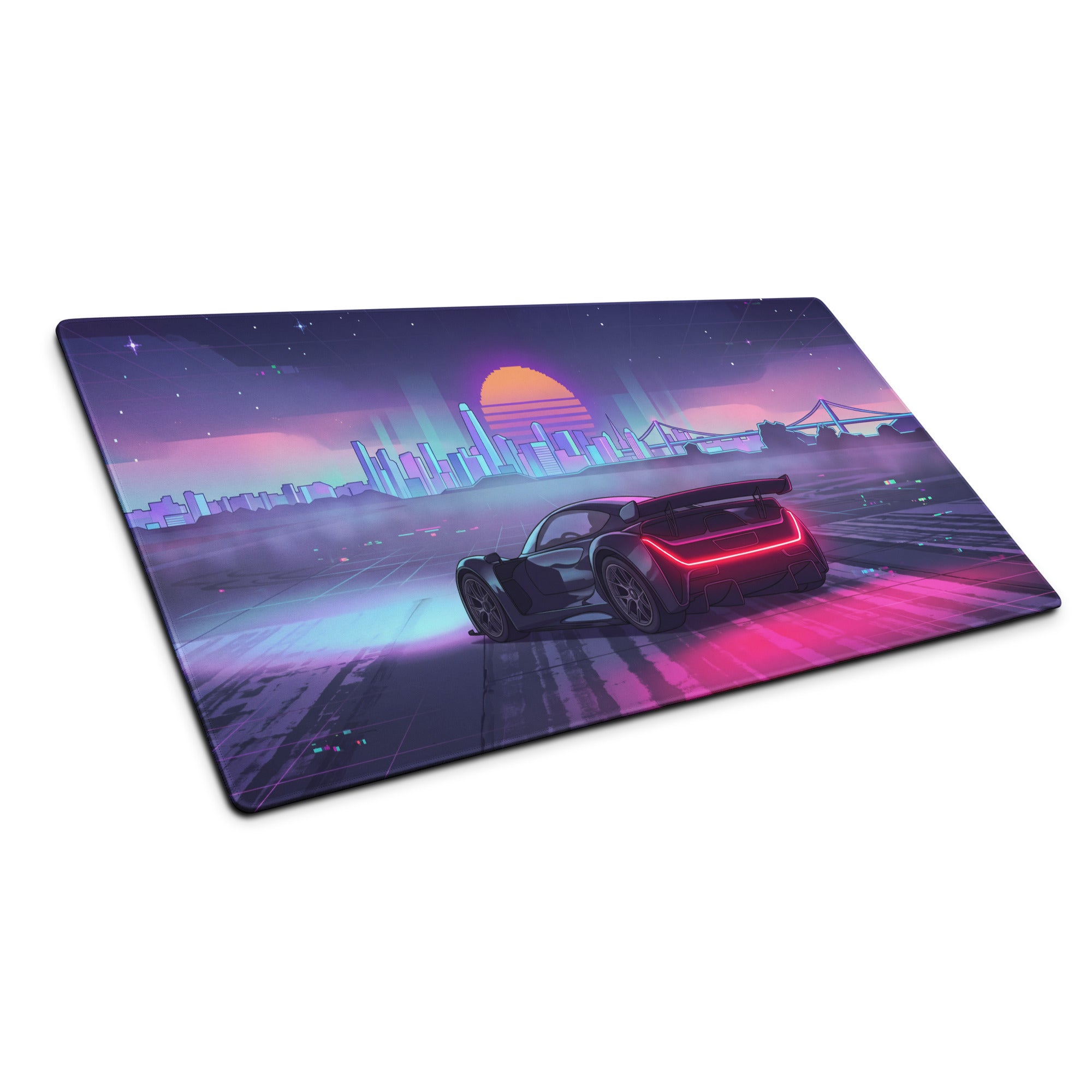 Czinger 21C Inspired Black Pink Vaporwave Gaming Mouse Pad – Neon City Sunset Desk Mat, Retro Futuristic Cyber Racing Digital Hypercar Art