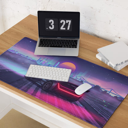 Czinger 21C Inspired Black Pink Vaporwave Gaming Mouse Pad – Neon City Sunset Desk Mat, Retro Futuristic Cyber Racing Digital Hypercar Art