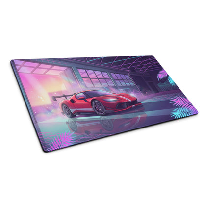 Ferrari 296 GTB GT3 Inspired Red Pink Vaporwave Gaming Mouse Pad – Neon Retro Garage Desk Mat, Futuristic Synthwave Race Car Digital Artwork