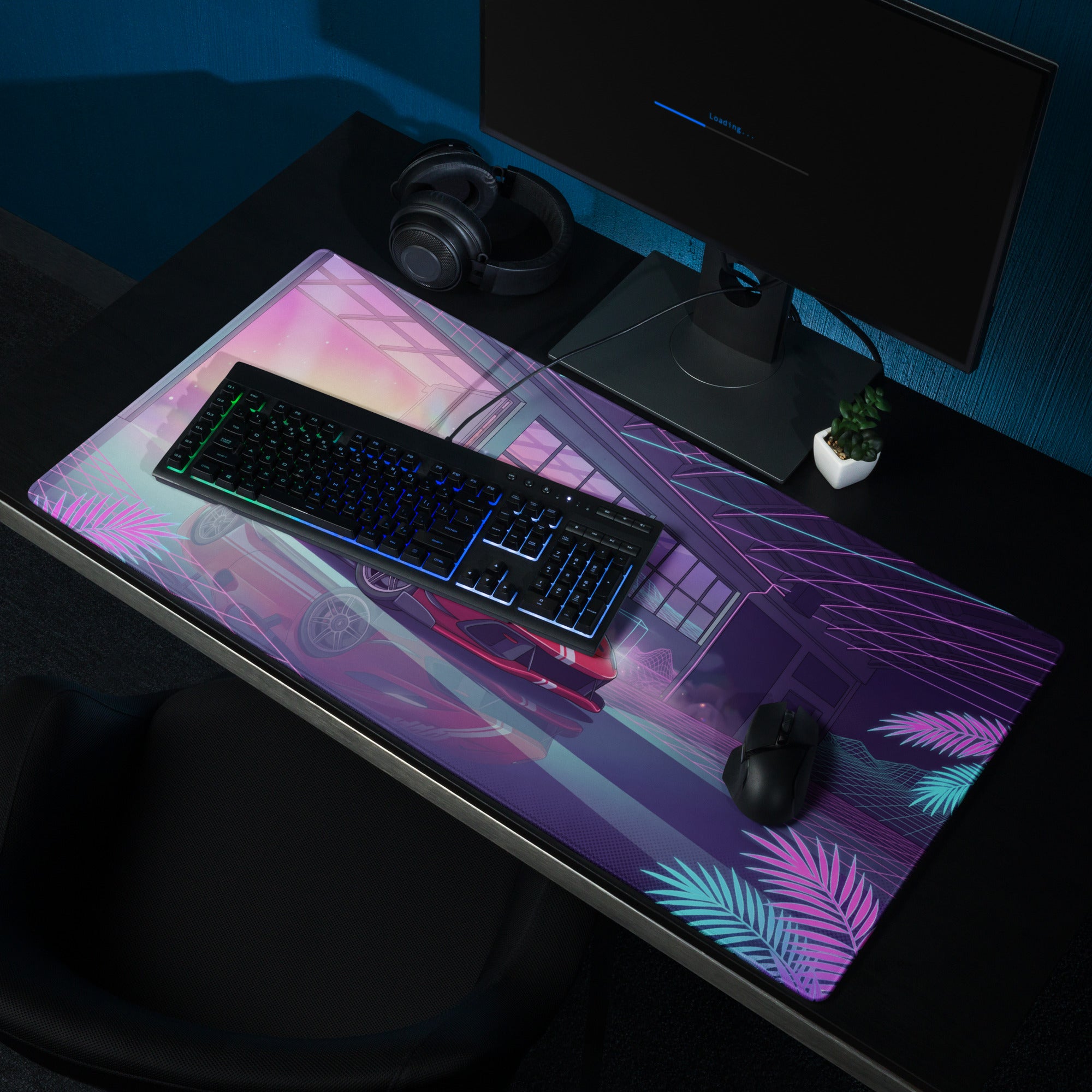 Ferrari 296 GTB GT3 Inspired Red Pink Vaporwave Gaming Mouse Pad – Neon Retro Garage Desk Mat, Futuristic Synthwave Race Car Digital Artwork