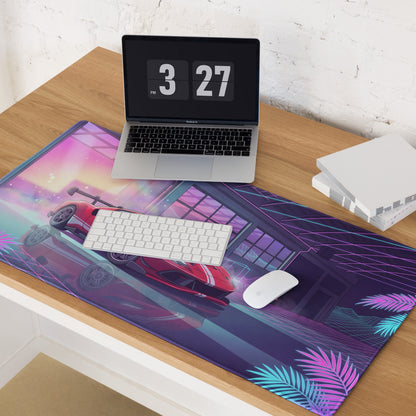 Ferrari 296 GTB GT3 Inspired Red Pink Vaporwave Gaming Mouse Pad – Neon Retro Garage Desk Mat, Futuristic Synthwave Race Car Digital Artwork