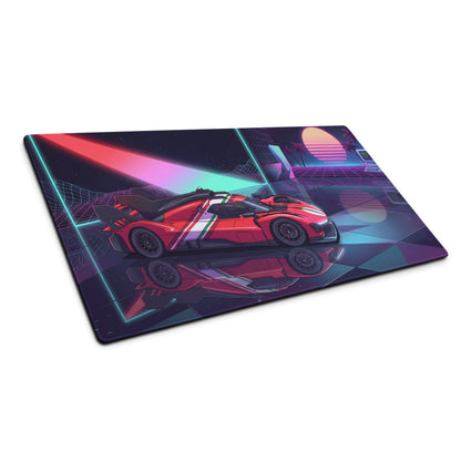 Ferrari 499P Inspired Red Purple Vaporwave Gaming Mouse Pad – Neon Retro Racing Garage Desk Mat, Futuristic Le Mans Hypercar Digital Artwork