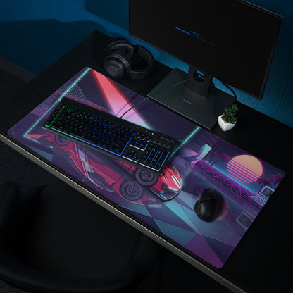 Ferrari 499P Inspired Red Purple Vaporwave Gaming Mouse Pad – Neon Retro Racing Garage Desk Mat, Futuristic Le Mans Hypercar Digital Artwork