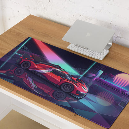 Ferrari 499P Inspired Red Purple Vaporwave Gaming Mouse Pad – Neon Retro Racing Garage Desk Mat, Futuristic Le Mans Hypercar Digital Artwork