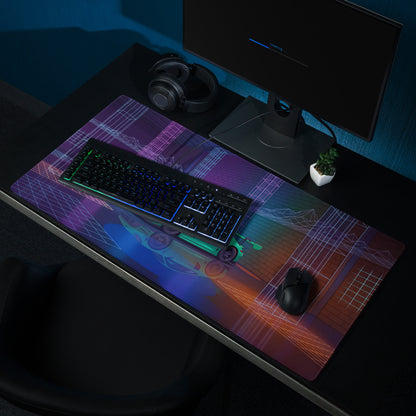 Porsche 911 GT3 RS Inspired Green Vaporwave Gaming Mouse Pad – Neon Cyberpunk Grid Showroom Desk Mat with Retro Futuristic Synthwave Art