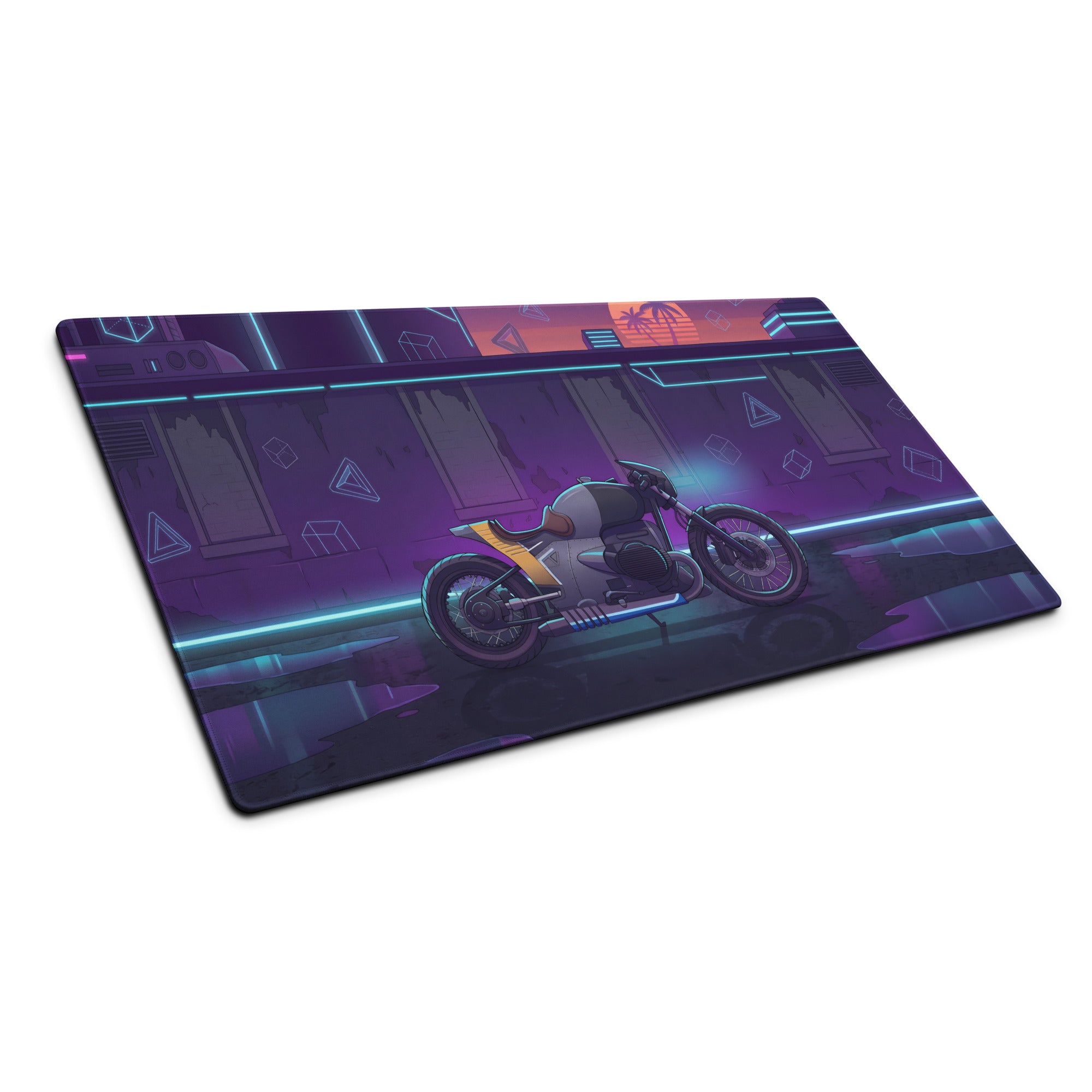 BMW R 18 Inspired Café Racer Purple Vaporwave Gaming Mouse Pad – Neon Cyberpunk Garage Desk Mat, Retro Futuristic Motorcycle Artwork