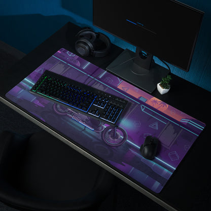 BMW R 18 Inspired Café Racer Purple Vaporwave Gaming Mouse Pad – Neon Cyberpunk Garage Desk Mat, Retro Futuristic Motorcycle Artwork