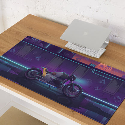 BMW R 18 Inspired Café Racer Purple Vaporwave Gaming Mouse Pad – Neon Cyberpunk Garage Desk Mat, Retro Futuristic Motorcycle Artwork