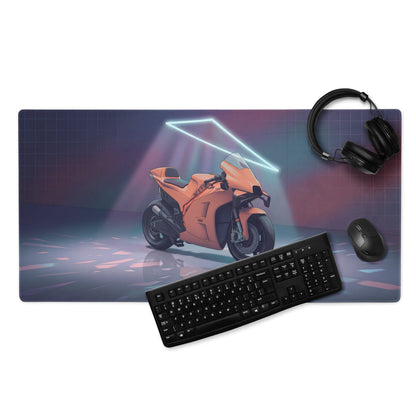 KTM RC16 MotoGP Inspired Orange Vaporwave Gaming Mouse Pad – Neon Retro Garage Desk Mat, Moody Futuristic Superbike Digital Artwork