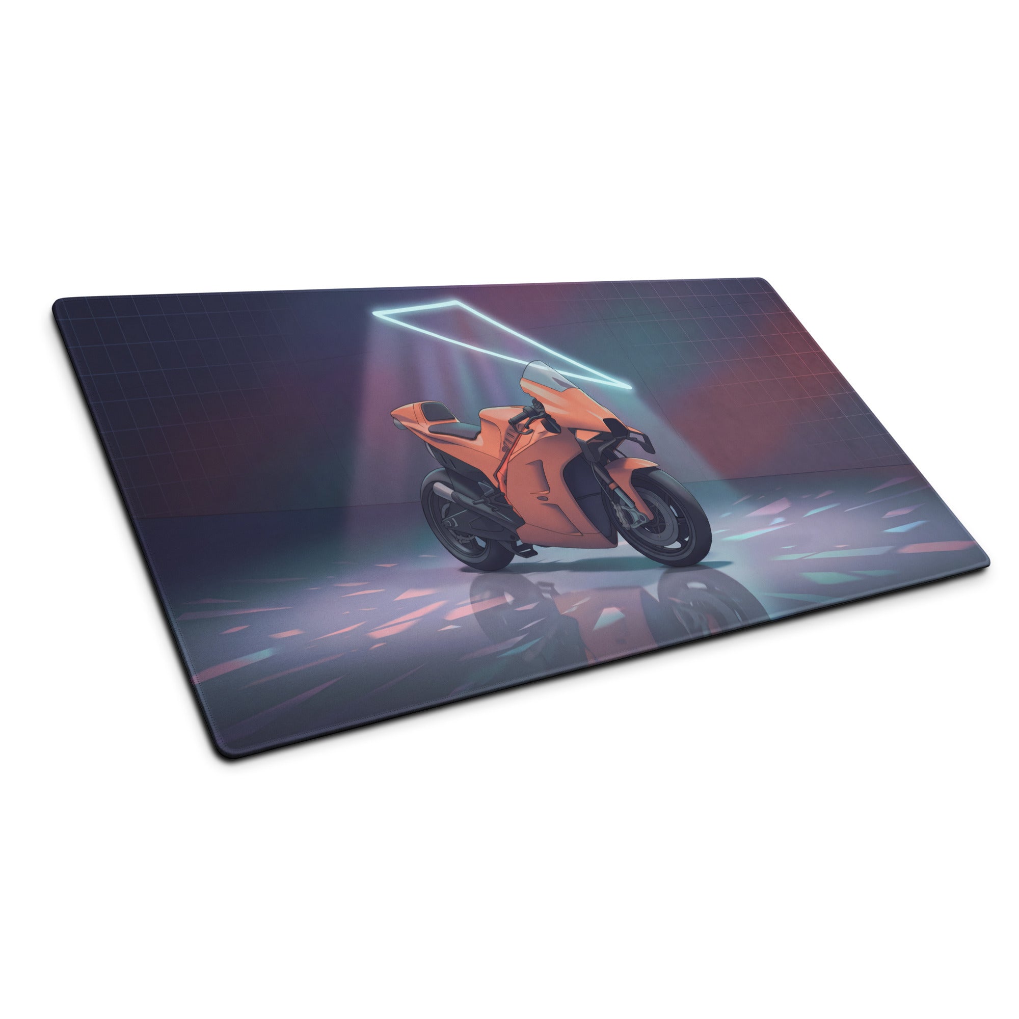 KTM RC16 MotoGP Inspired Orange Vaporwave Gaming Mouse Pad – Neon Retro Garage Desk Mat, Moody Futuristic Superbike Digital Artwork