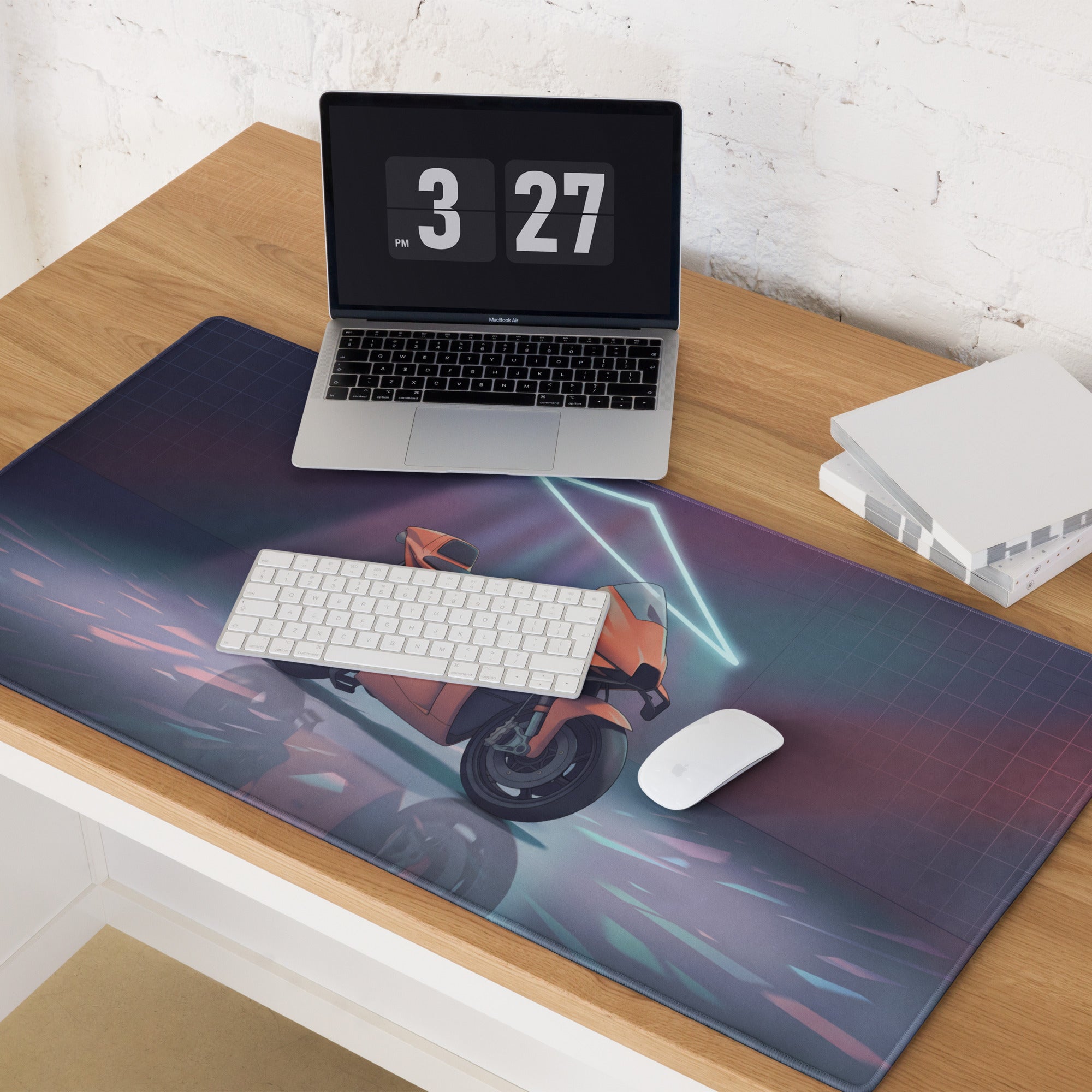 KTM RC16 MotoGP Inspired Orange Vaporwave Gaming Mouse Pad – Neon Retro Garage Desk Mat, Moody Futuristic Superbike Digital Artwork