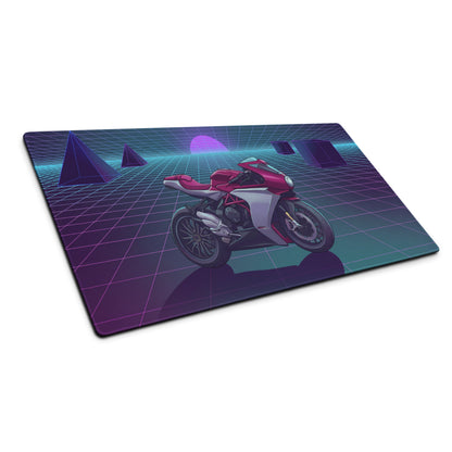 MV Agusta Superveloce 800 Inspired Red Silver Vaporwave Gaming Mouse Pad – Neon Retro Grid Desk Mat, Futuristic Café Racer Digital Artwork