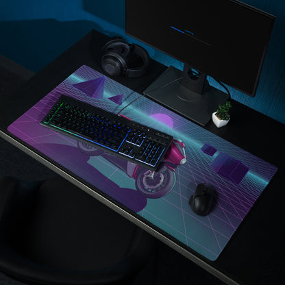 MV Agusta Superveloce 800 Inspired Red Silver Vaporwave Gaming Mouse Pad – Neon Retro Grid Desk Mat, Futuristic Café Racer Digital Artwork